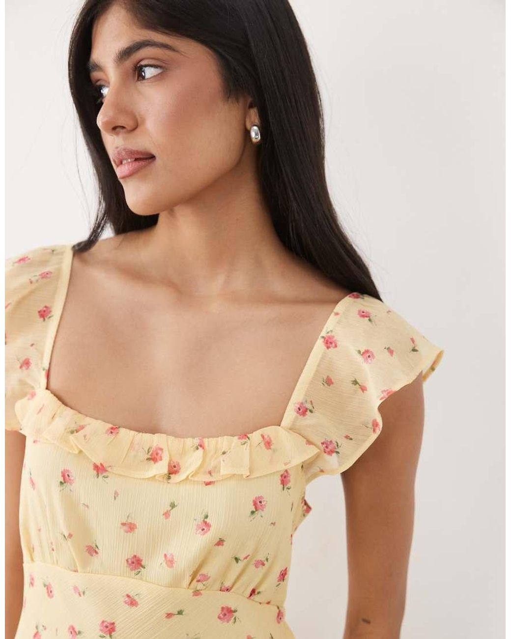 New Look Natural Flutter Sleeve Frill Mini Dress