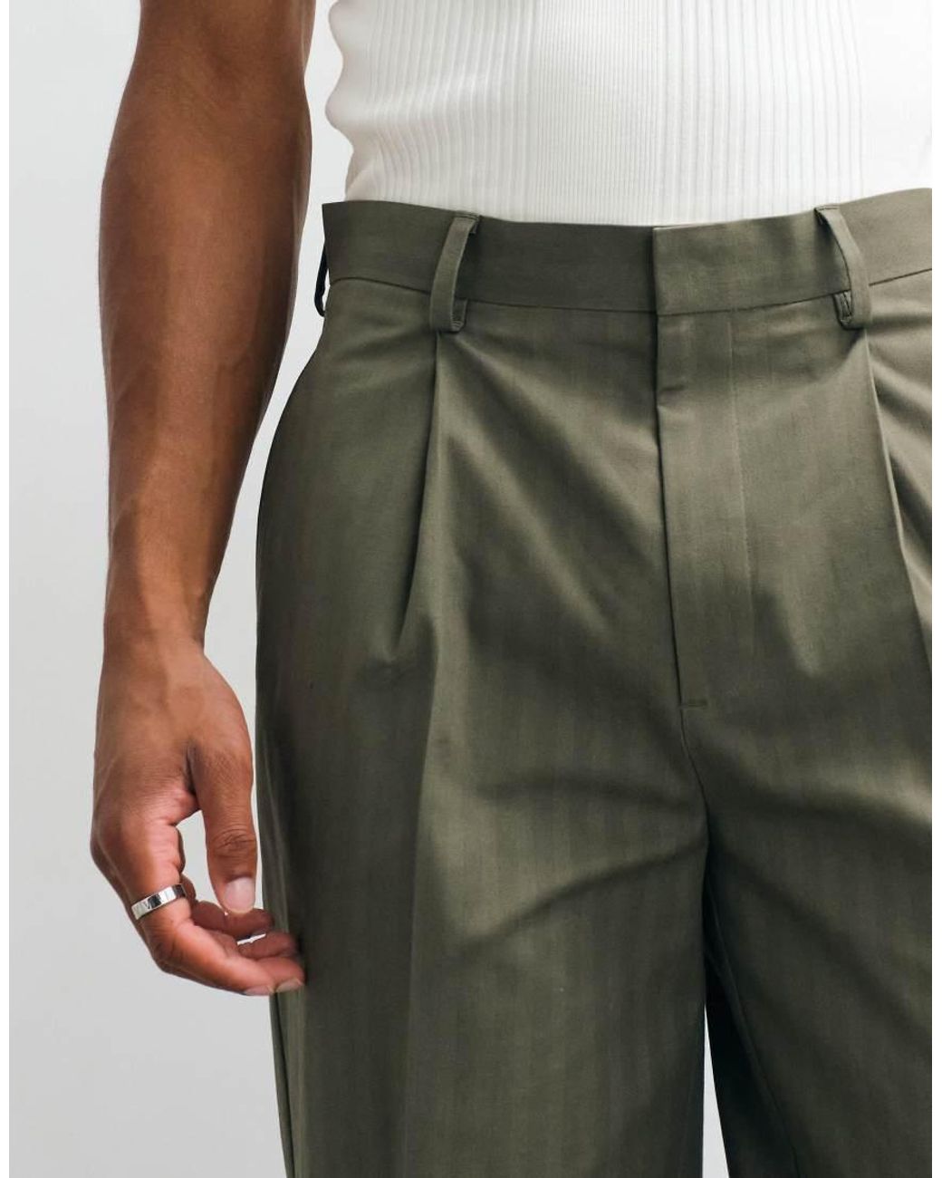 ASOS Green Tailored Cotton Rich Oversized Tapered Trousers for men
