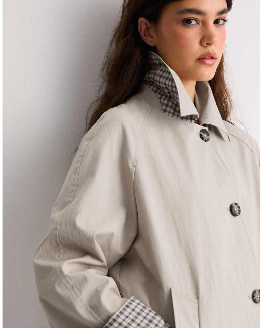Stradivarius Black Check-lined Long Trench Coat
