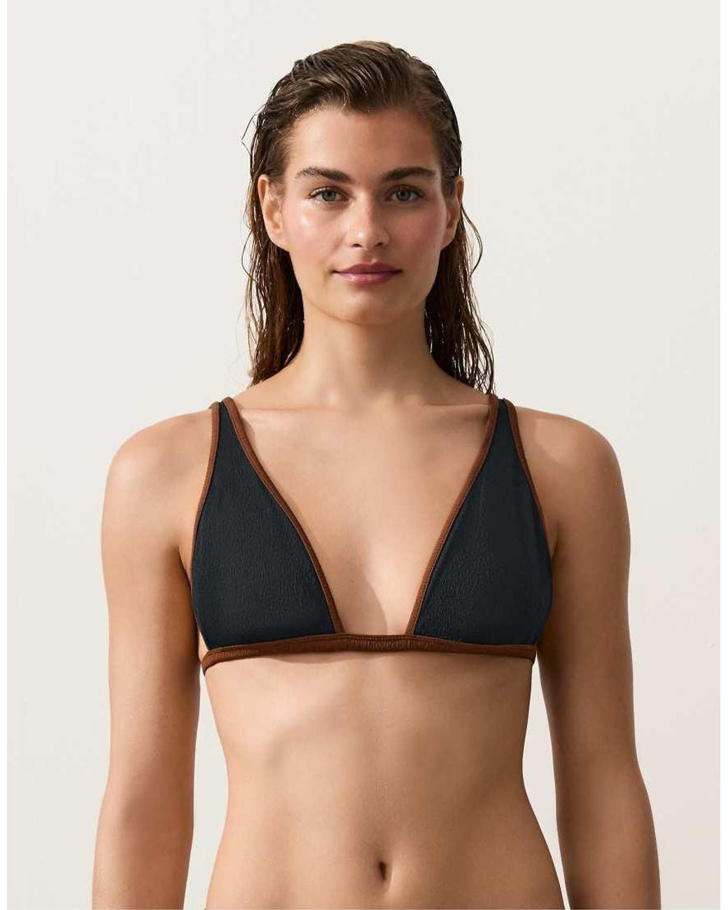 Oysho Black Contrast Braid Halterneck Bikini