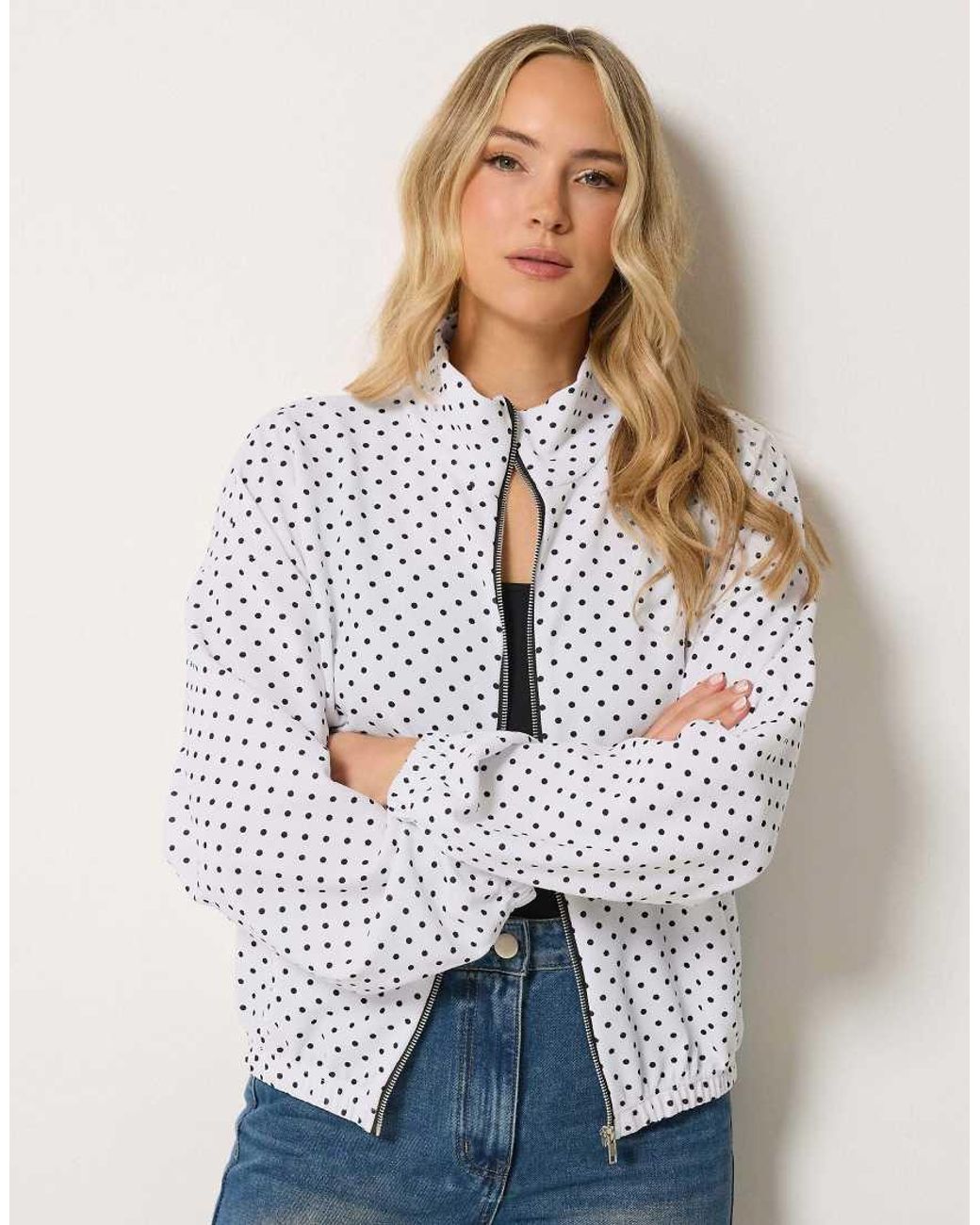 Long Tall Sally Gray Polka Dot Funnel Neck Jacket