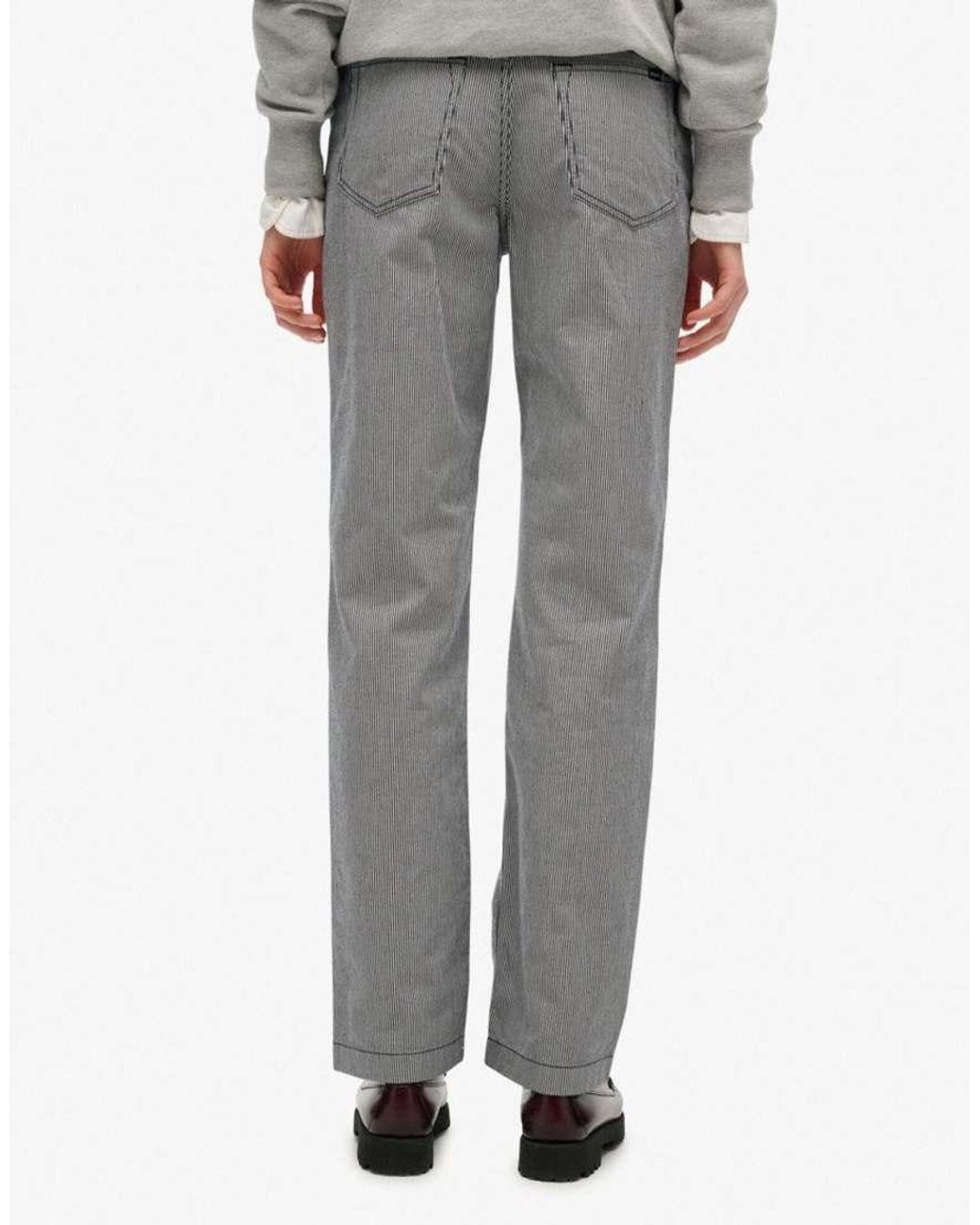 Superdry White Mid Rise Straight Stripe Pants