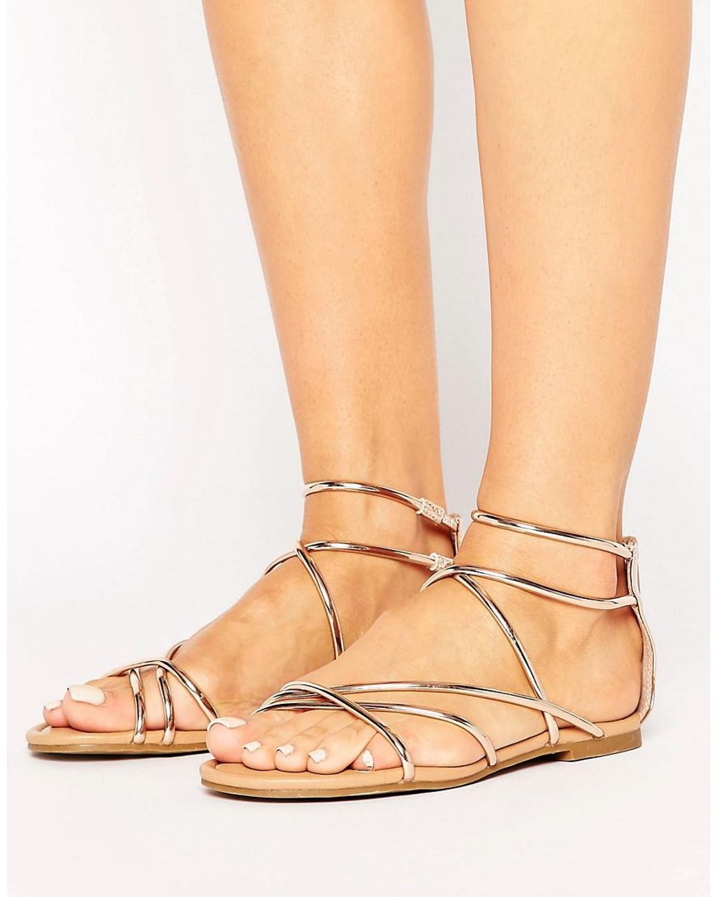 Steve Madden Sapphire Rose Gold Strappy Flat Sandals in Metallic | Lyst