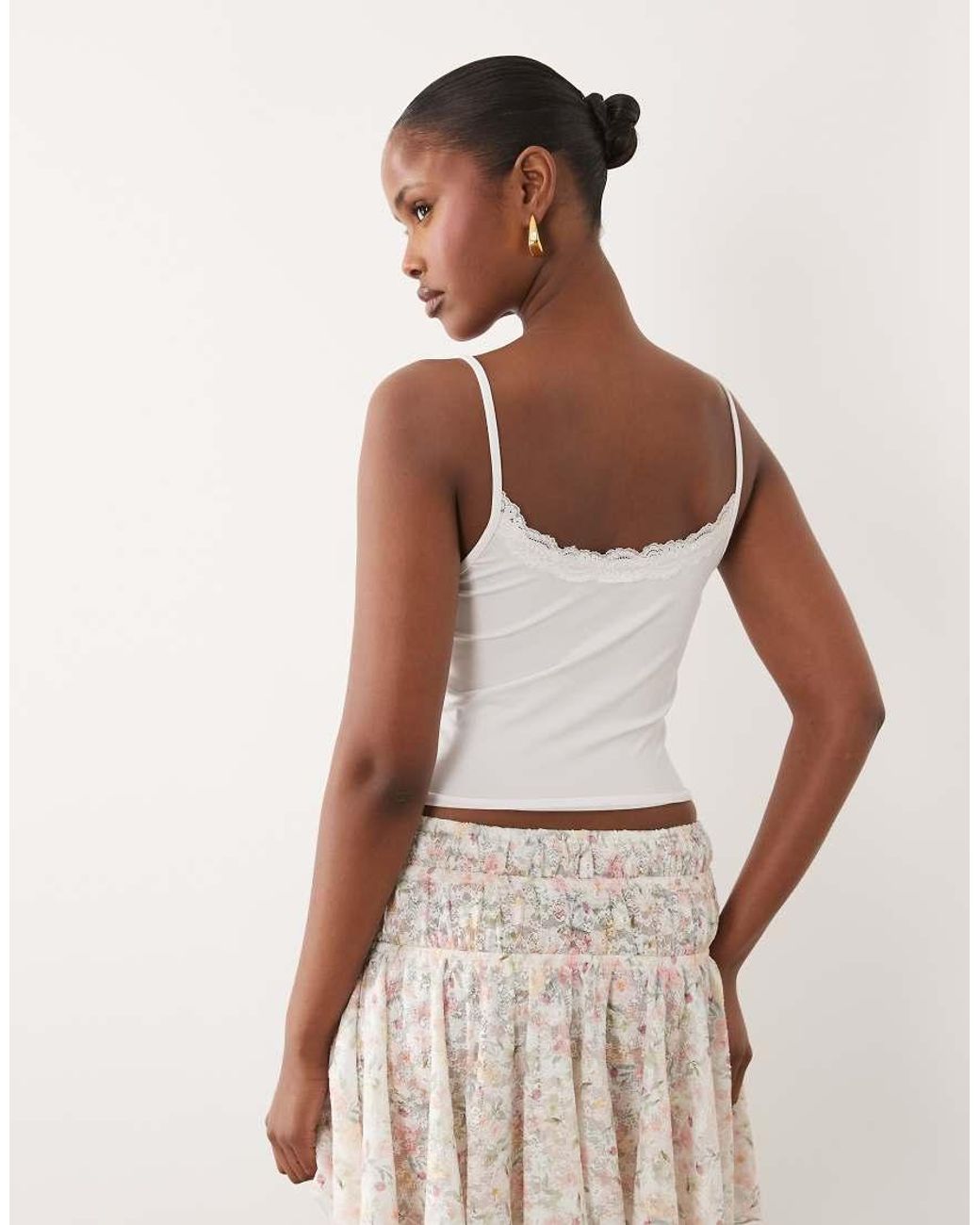 ASOS White Slinky Lace Trim Cami Top