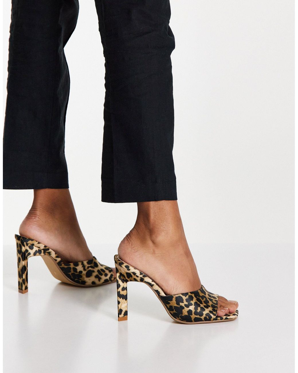 River Island Square Toe Leopard Print Heeled Sandals | Lyst
