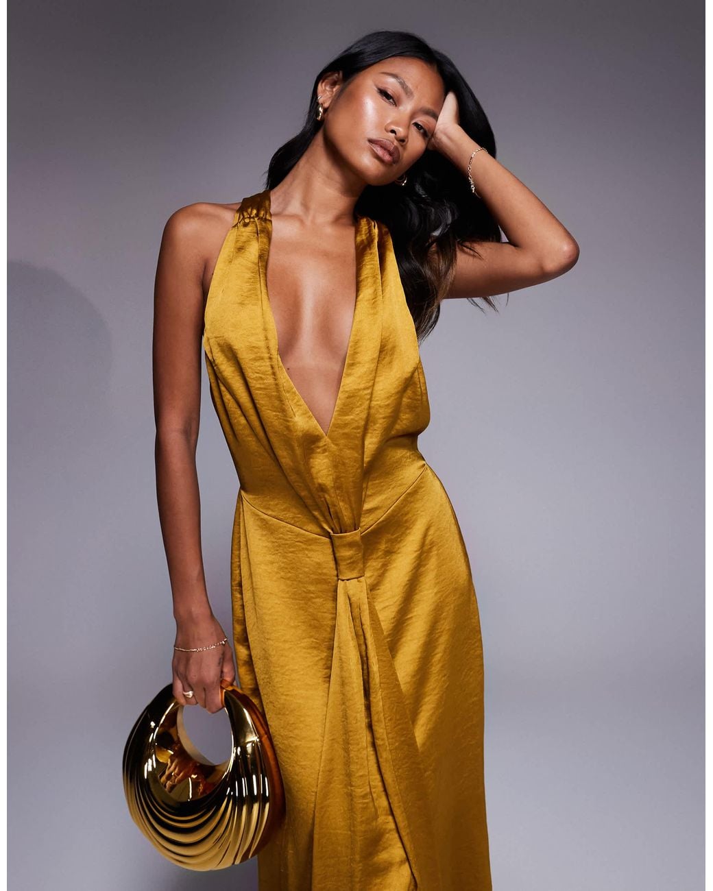 slim fit dress slacks Sonoma Halterneck Faux Wrap Twist Back Maxi Dress Forest Green– Selfie  Leslie main image 0