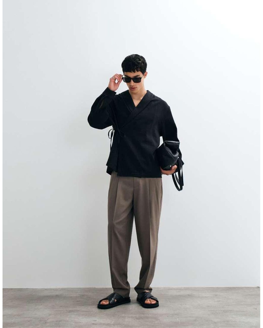 ASOS Blue Oversized Wrap Tie Shirt for men