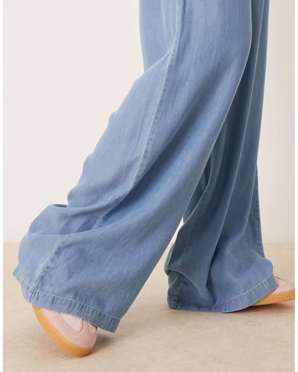 Vila Blue Elasticated Waist Wide Leg Chambray Trousers