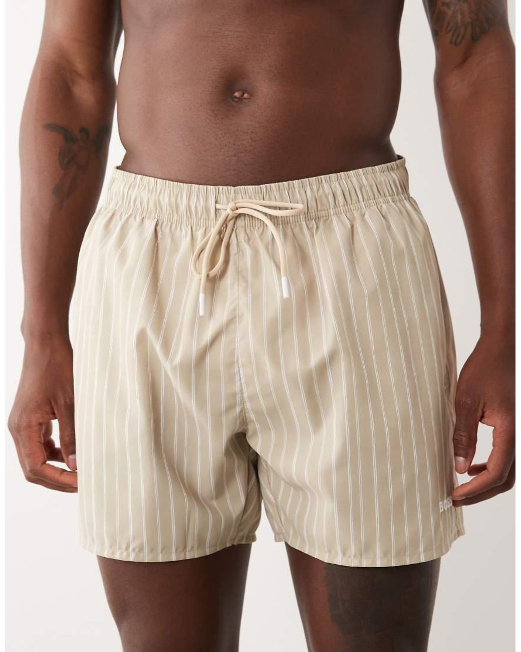Boss Brown Boss Sunfish Striped Swim Shorts for men