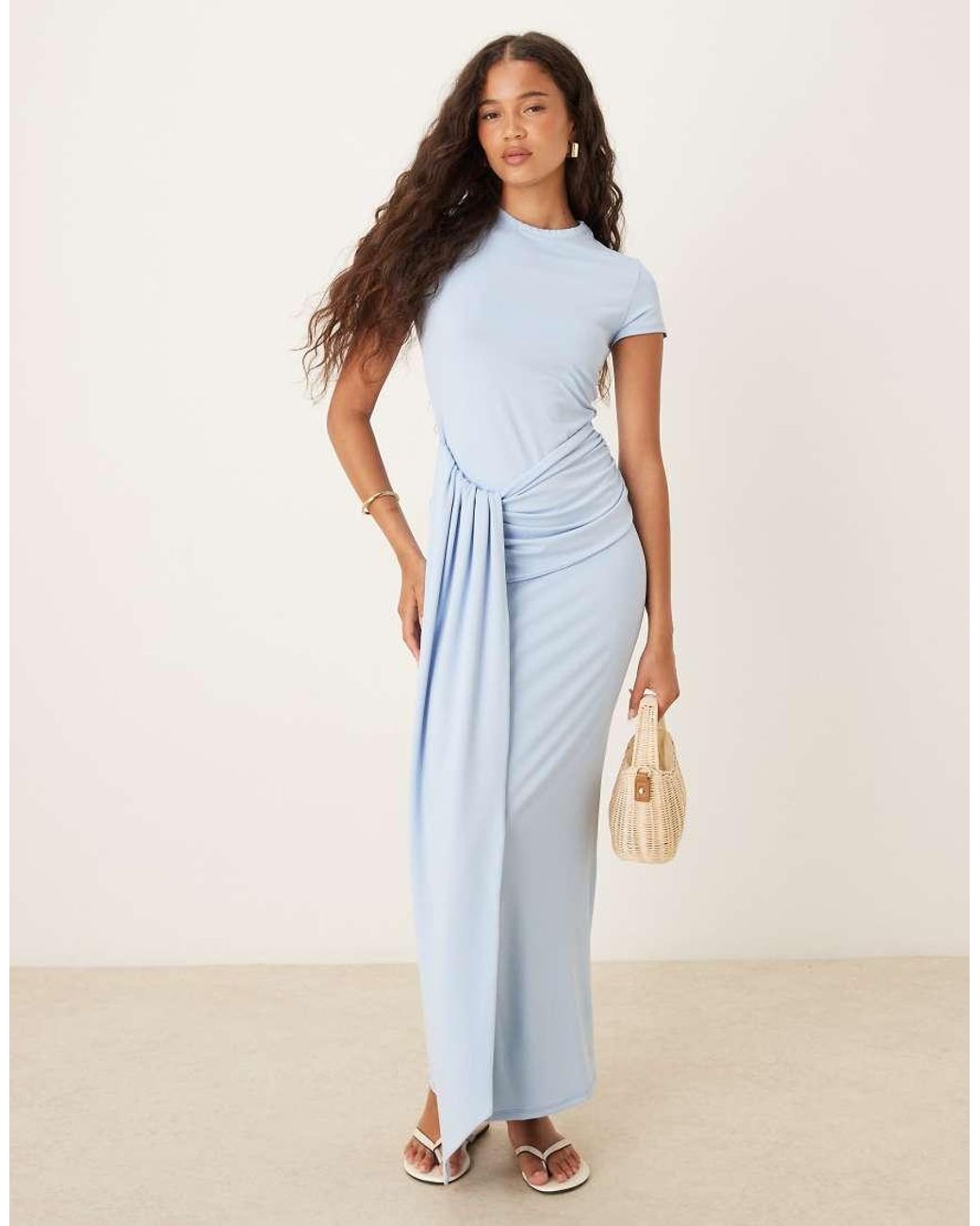 ASOS Blue T-shirt Midi Dress With Waist Knot Detail