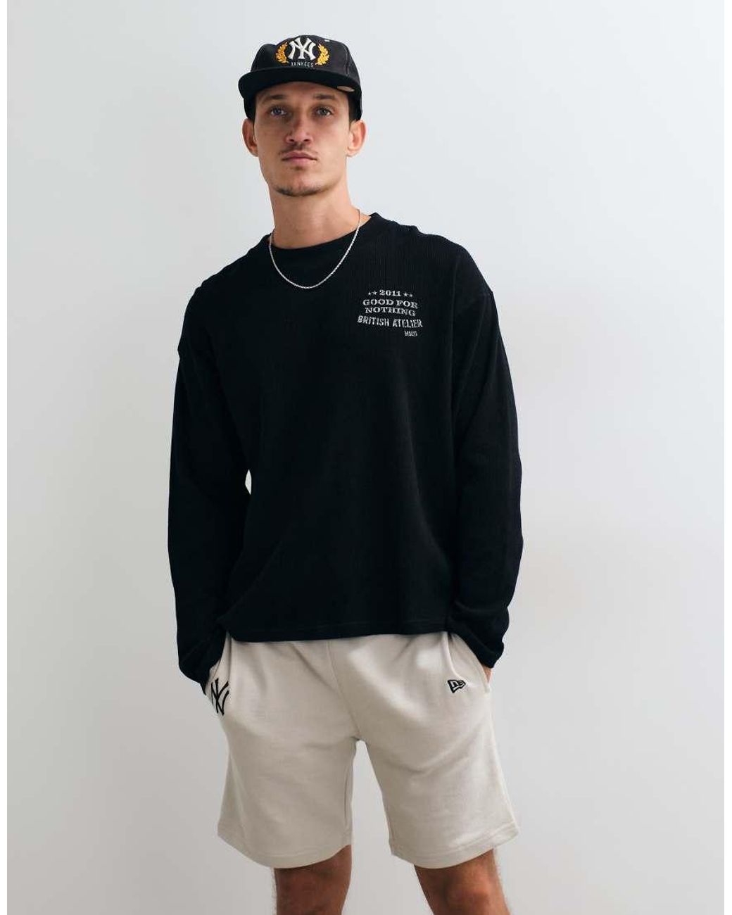 KTZ Blue Ny Yankees Logo Mid Length Jersey Shorts for men