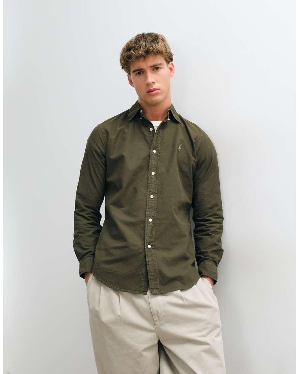 Polo Ralph Lauren Green Icon Logo Slim Fit Garment Dyed Oxford Shirt for men