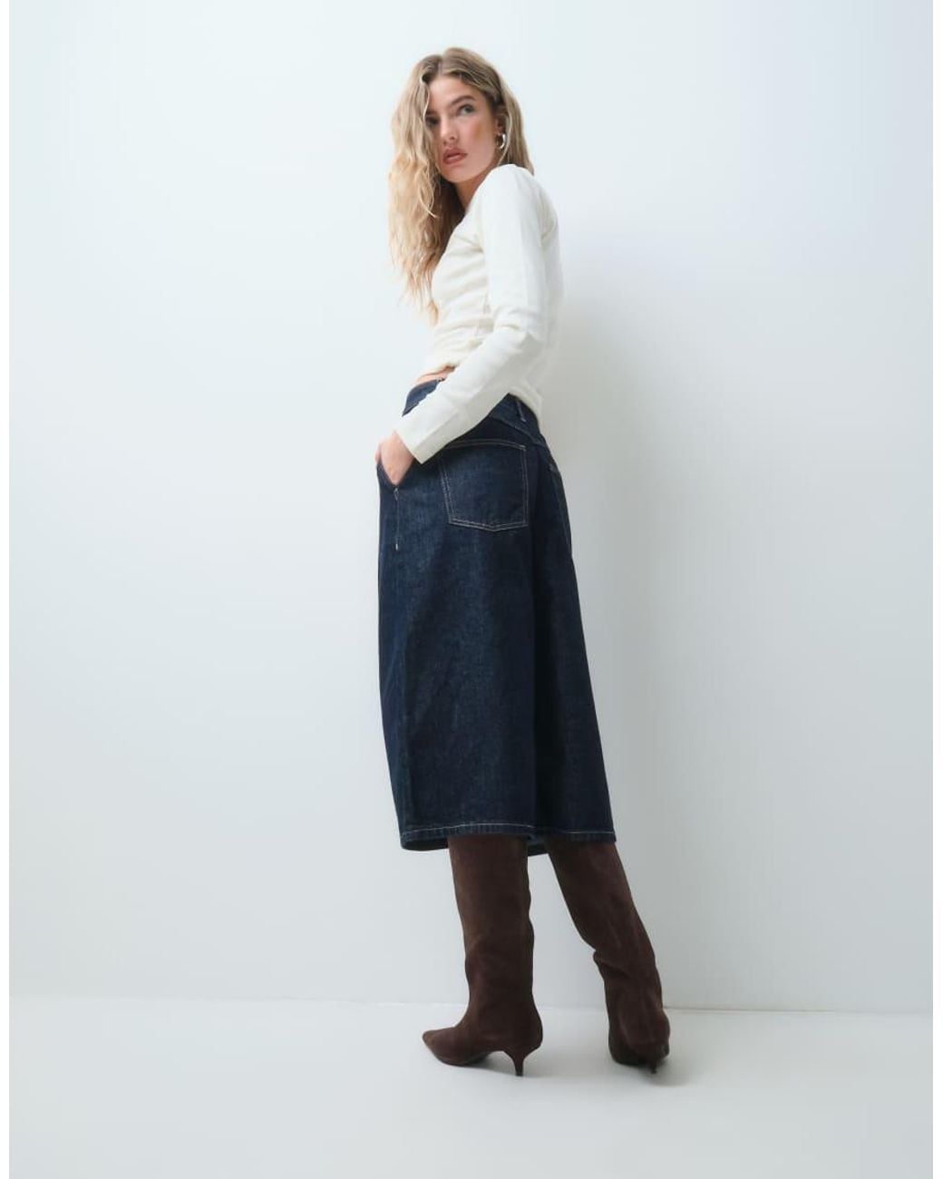 ASOS Blue Horseshoe Denim Longer Length Jort