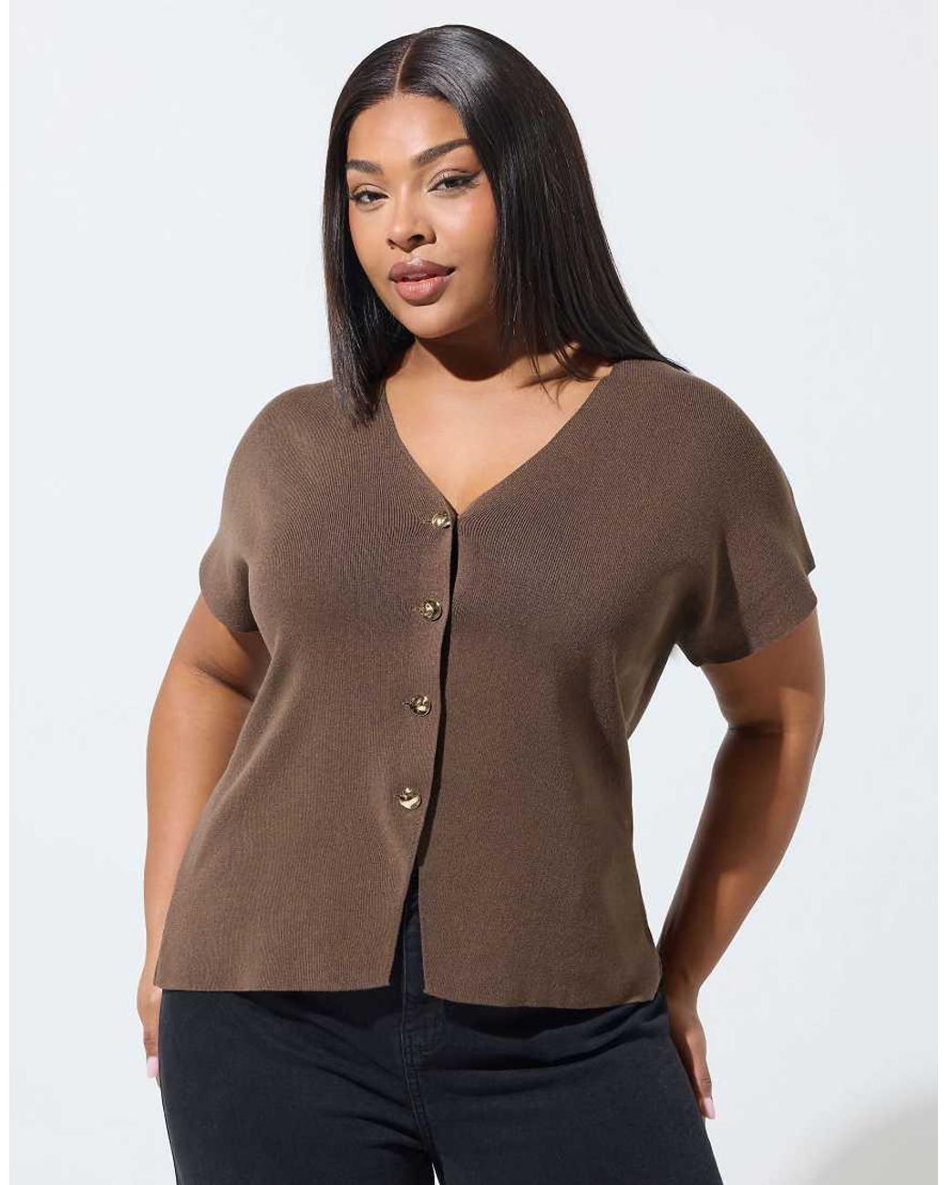 Yours Clothing Brown Short Sleeve Knitted Top