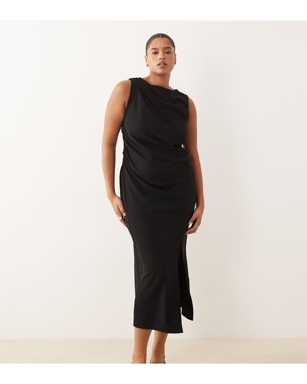 ASOS Black Asos Design Curve Slash Neck Ruched Midi Dress