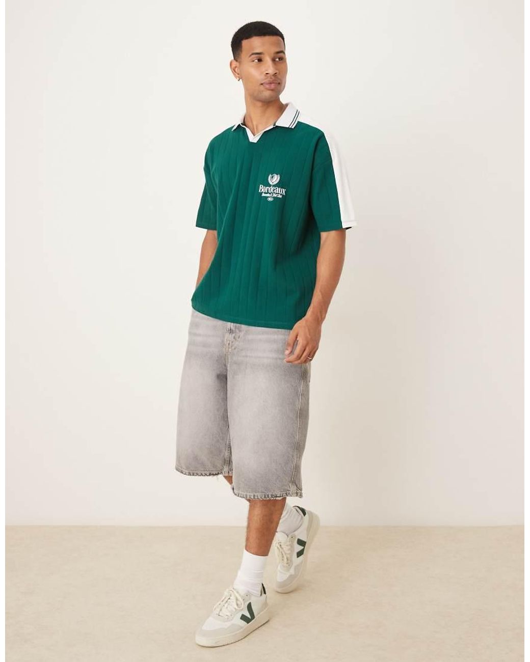 ASOS Green Oversized Polo With Sports Chest Graphic for men