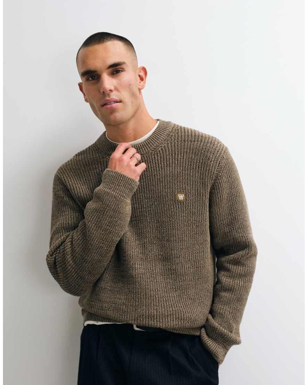 DOUBLE A by WOOD WOOD Gray 100% Cotton Halum Knit Jumper for men