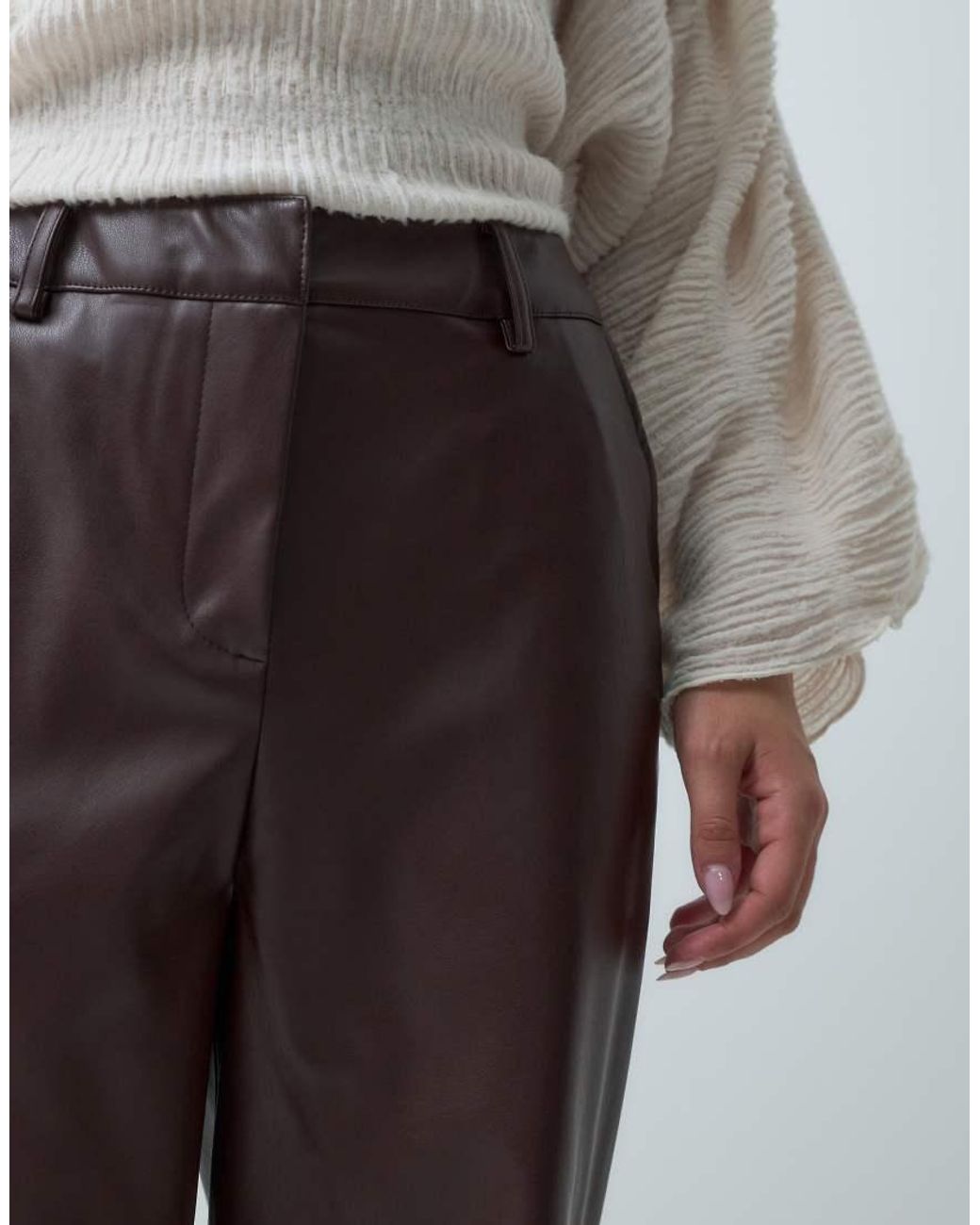 New Look Gray Faux-leather Wide Leg Pants