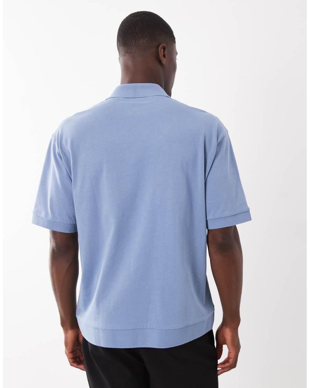 ASOS Blue Heavyweight Relaxed Boxy Oversized Polo With Panel Detail for men