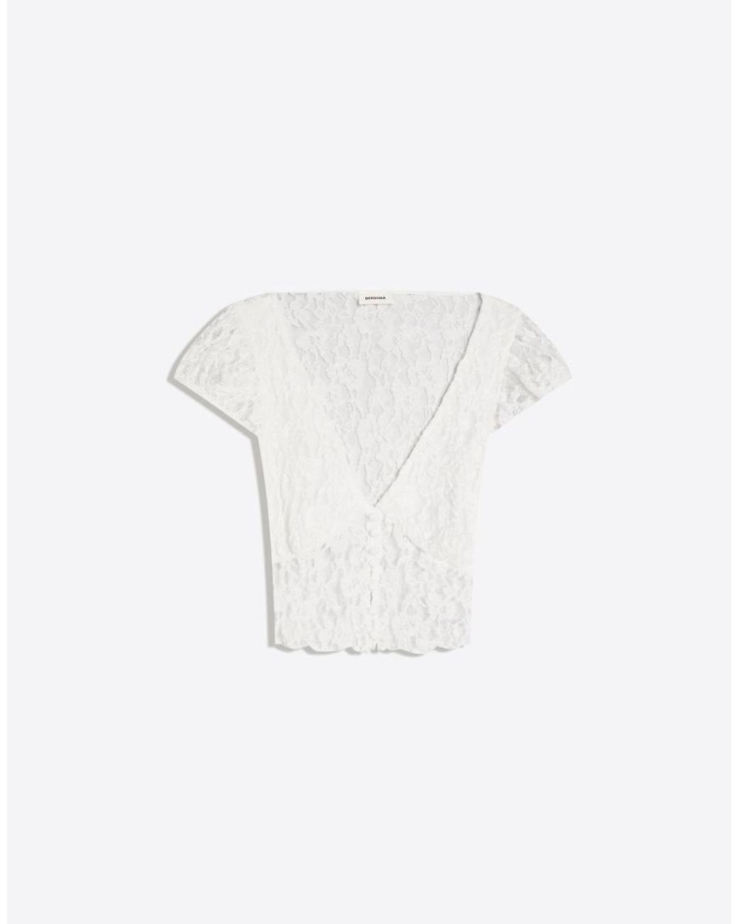 Bershka Blue Short Sleeve Lace Top