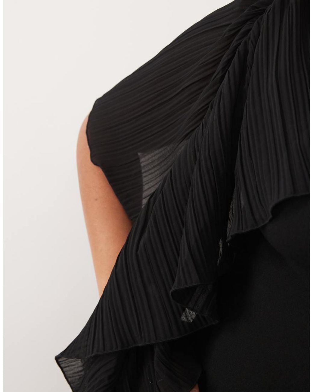 ASOS Black Curve Pleated Shoulder Drape Structured Mini Dress With Frill Skirt