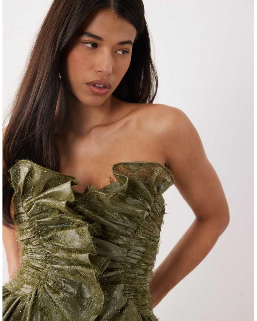ASOS Green Ruffle Bodice Textured Fabric Mini Dress