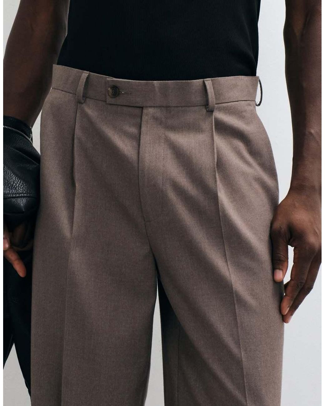 ASOS Black Tailored Pleated Flannel Trousers for men