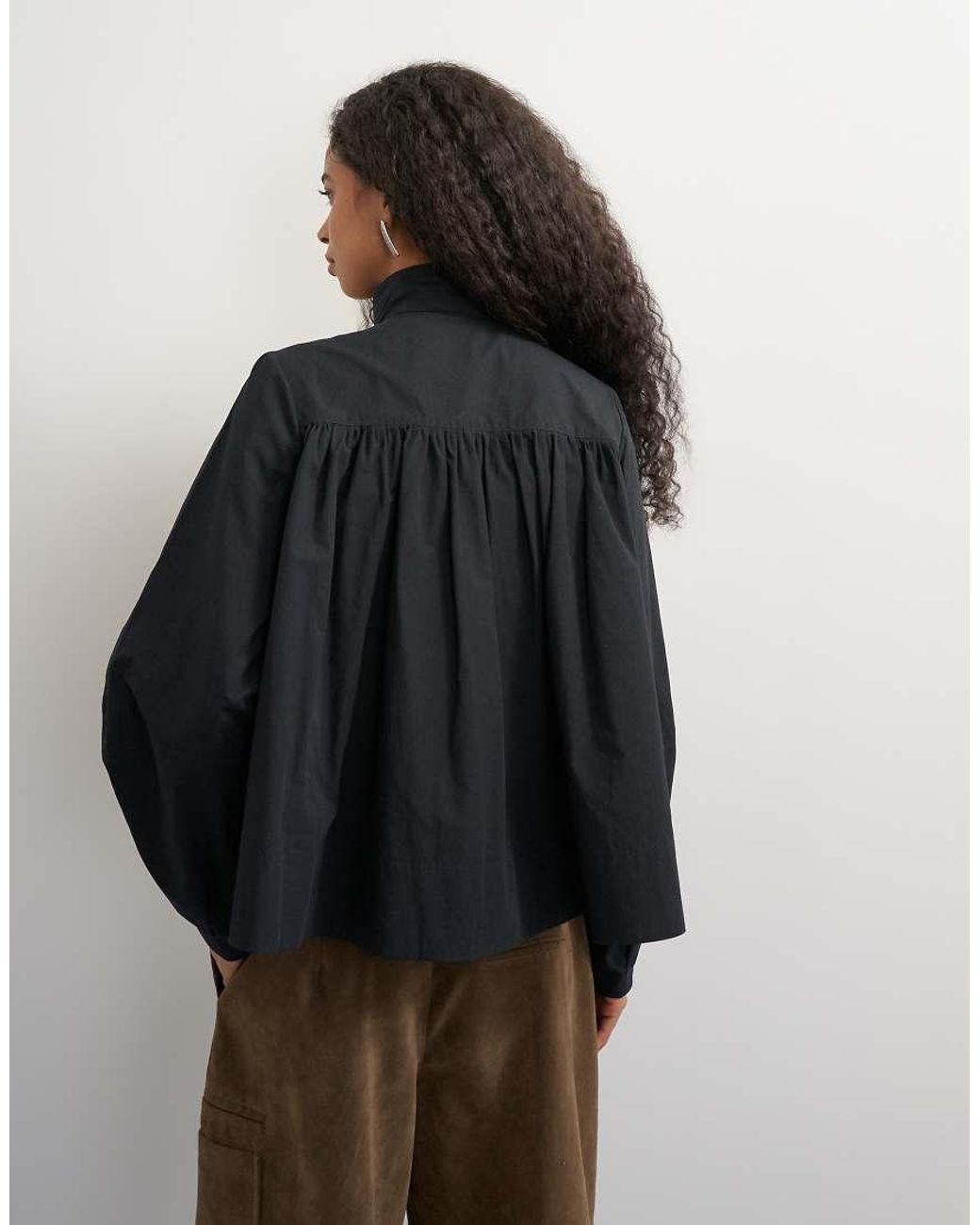 TOPSHOP Black High Neck Balloon Sleeve Shirt