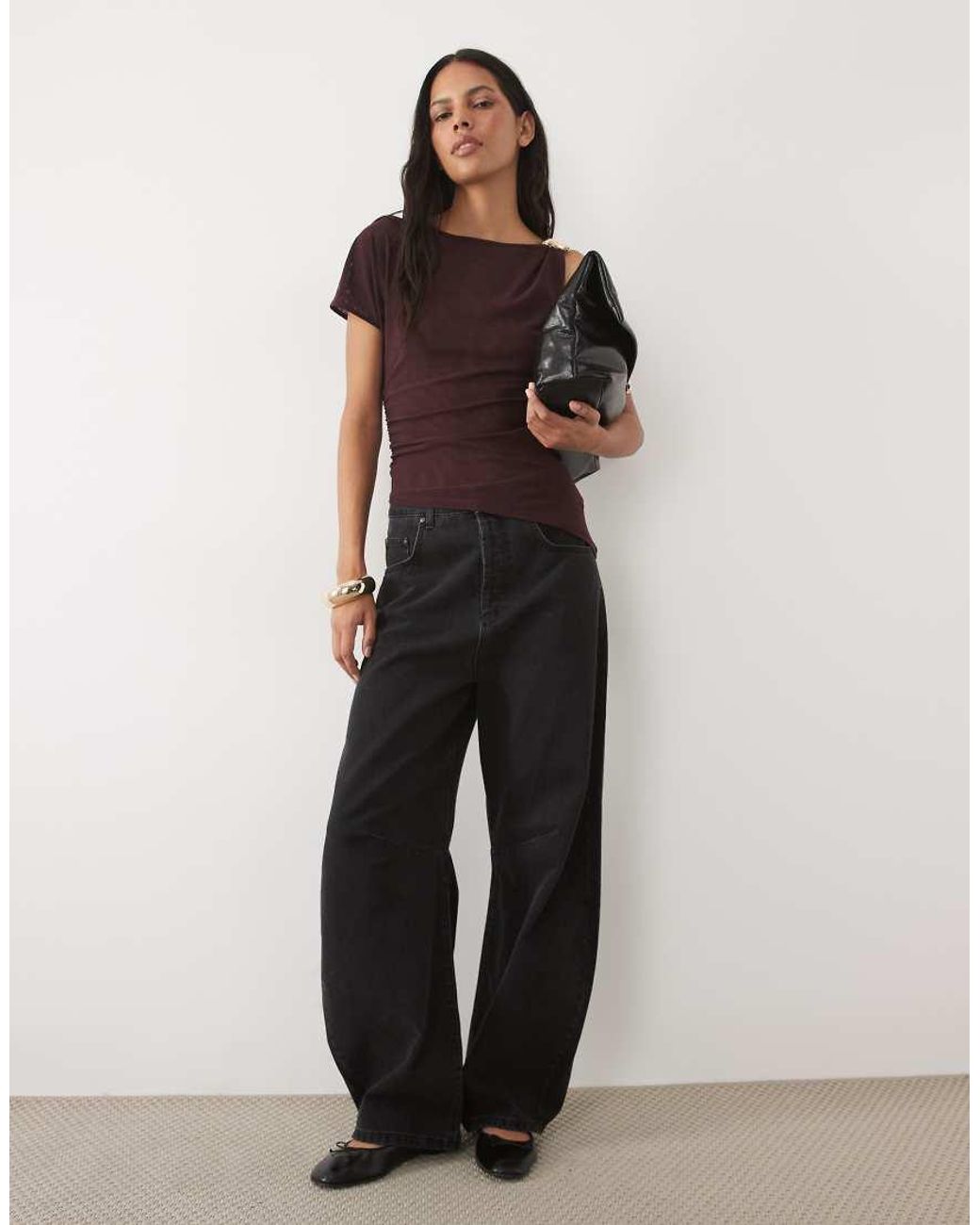 New Look Brown Ruche Metal Trim Detail Top