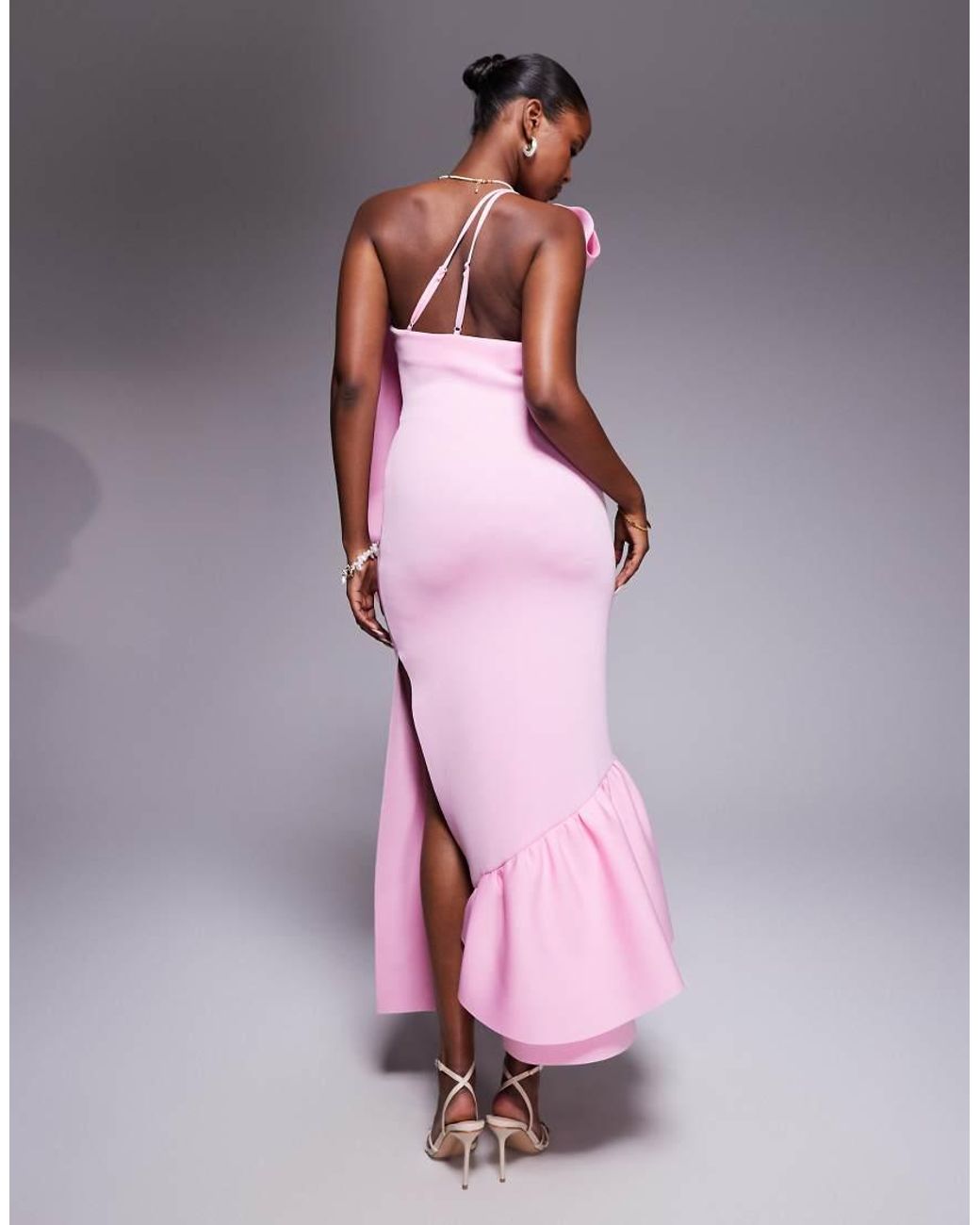 ASOS Pink Structured Ruffle Bandeau Maxi Dress