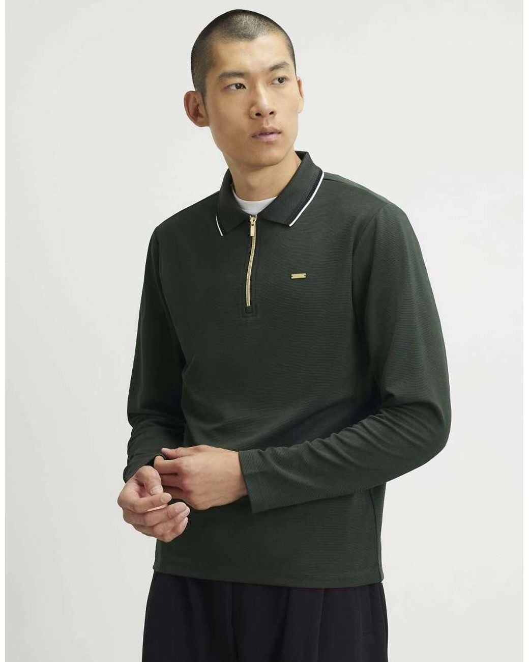 River Island Green Slim Fit Tipped Polo Shirt for men