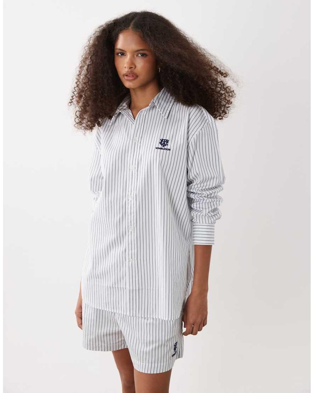 Polo Ralph Lauren White Wimbledon Capsule Leigh Striped Shirt With Crest Embroidery