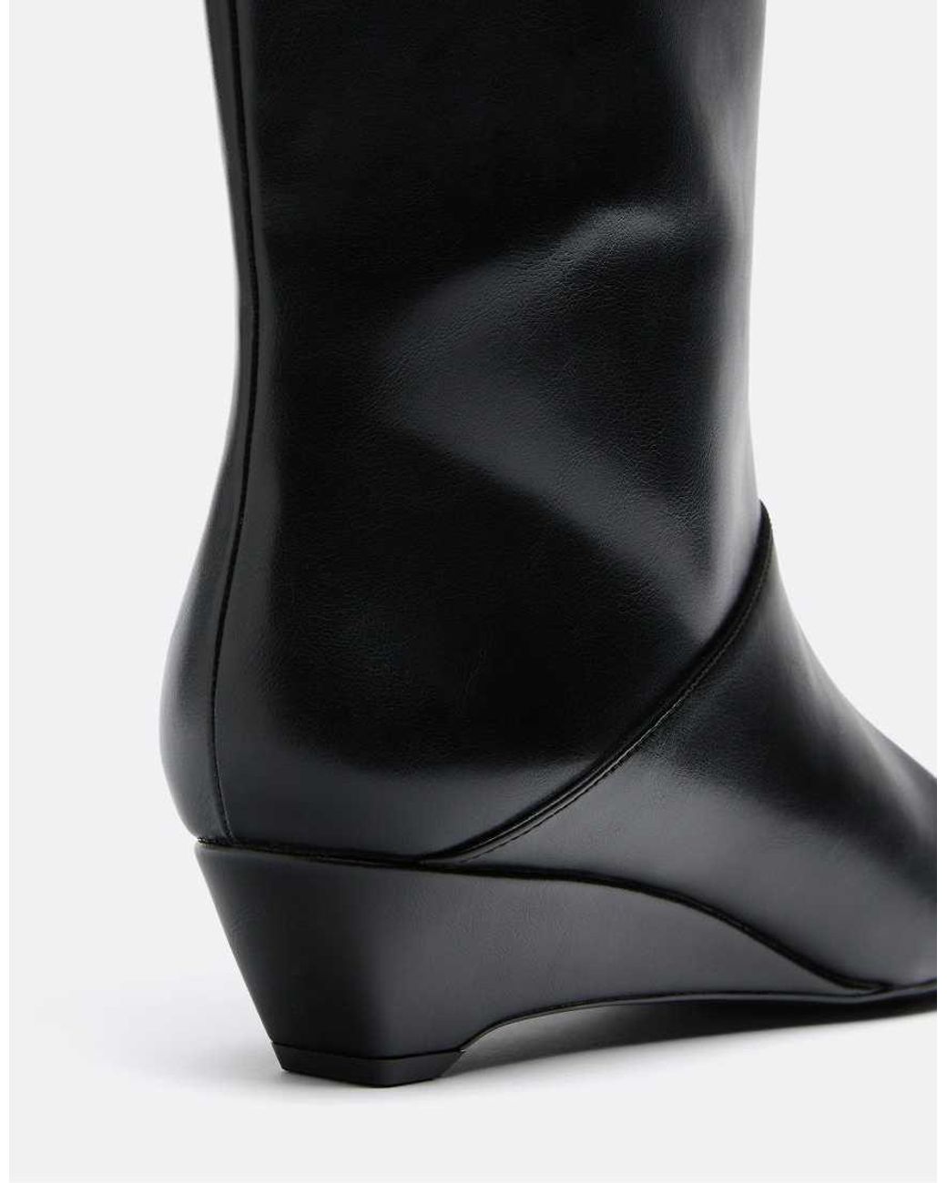 Stradivarius Black High-leg Wedge Boots
