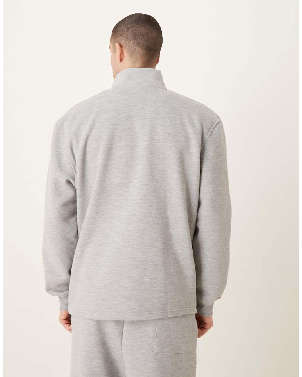 ASOS Gray Relaxed Fit Quarter Zip Brushback Pique Sweatshirt for men