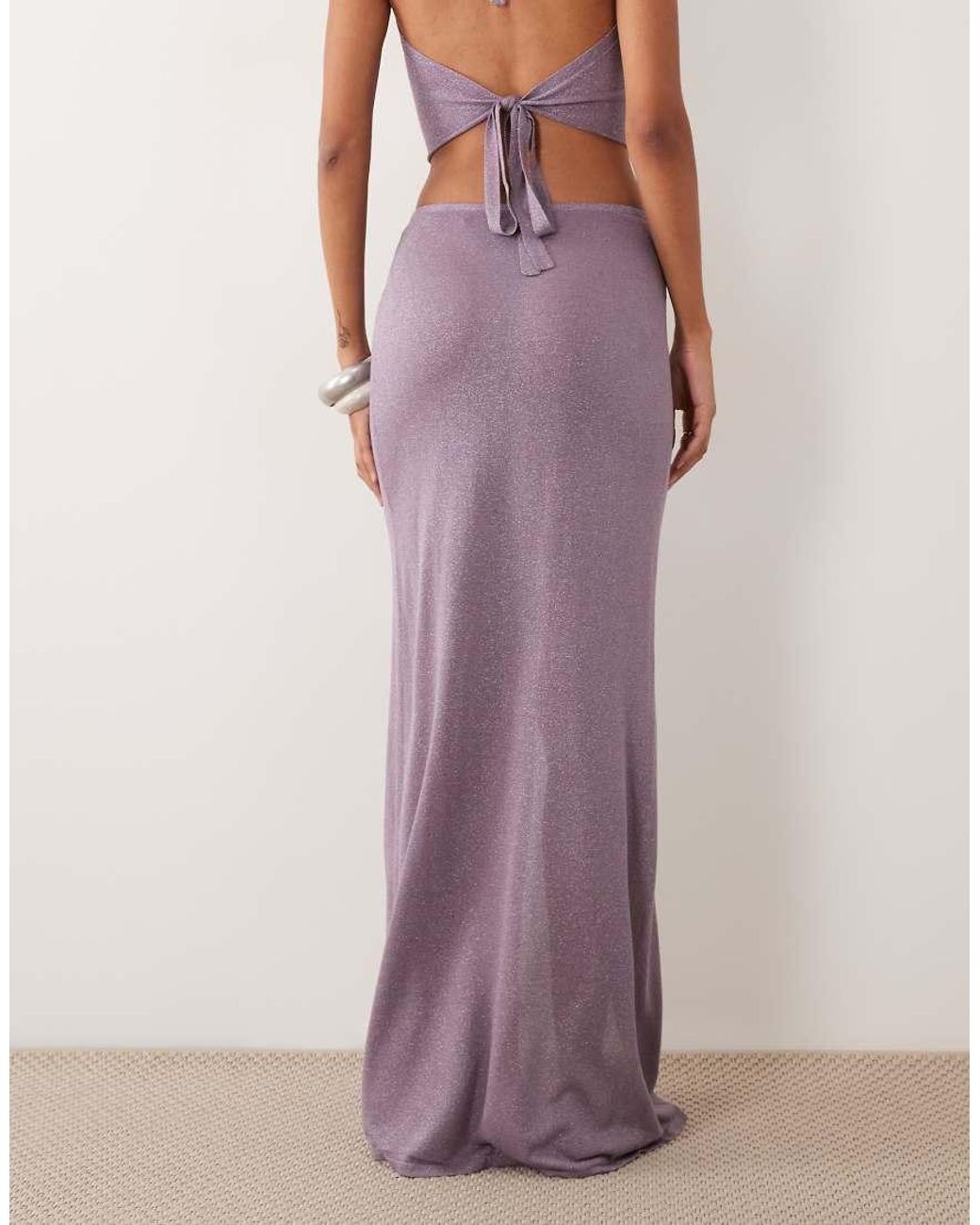 Miss Selfridge Pink Glitter Knit Twist Detail Maxi Skirt