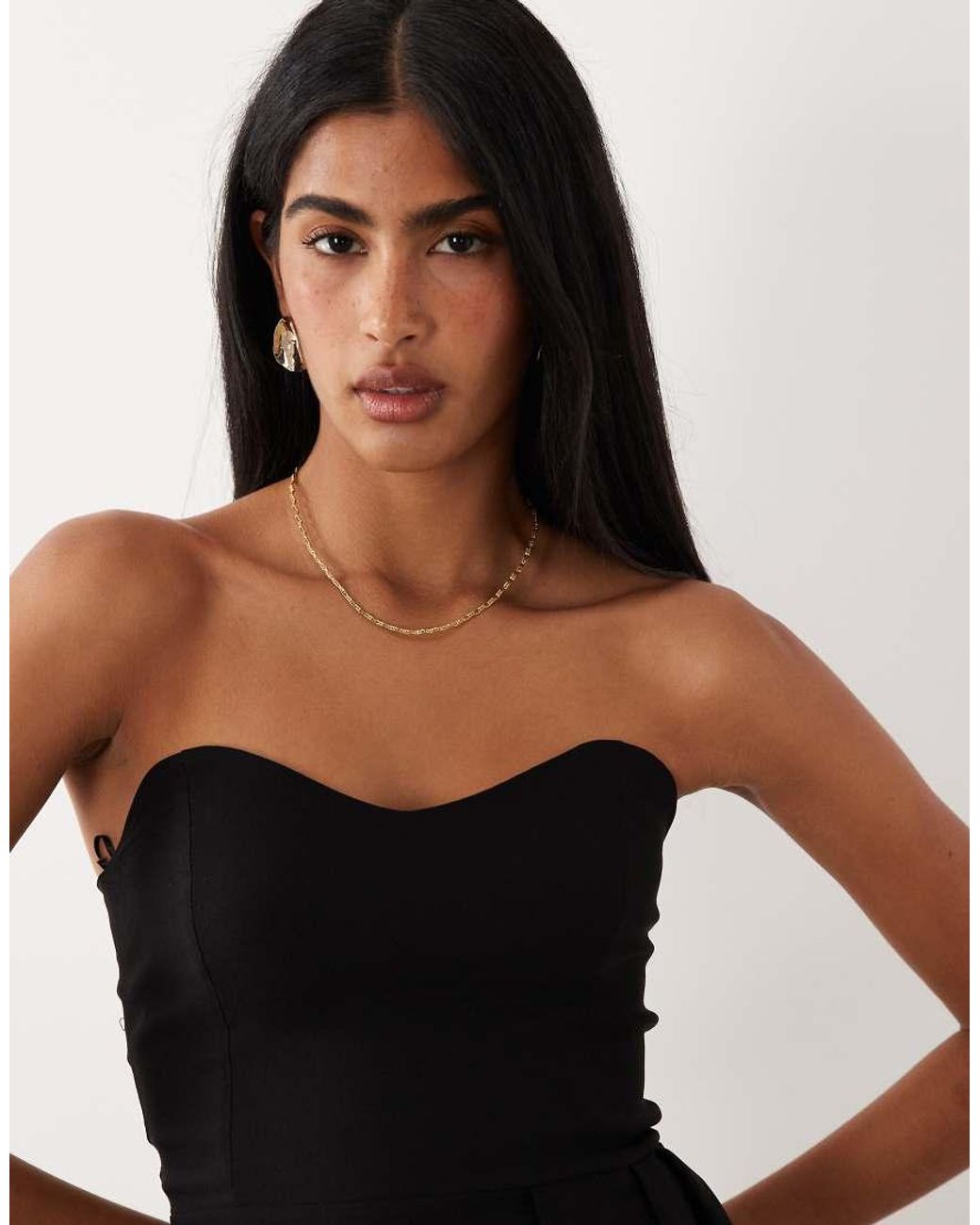 Vesper White Bengaline Sweetheart Bandeau Thigh Split Maxi Dress