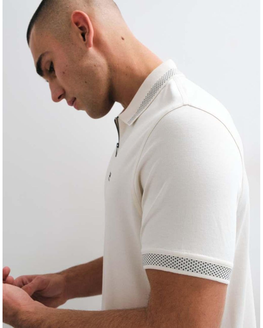 Barbour White Short Sleeve Half Zip Polo Shirt for men