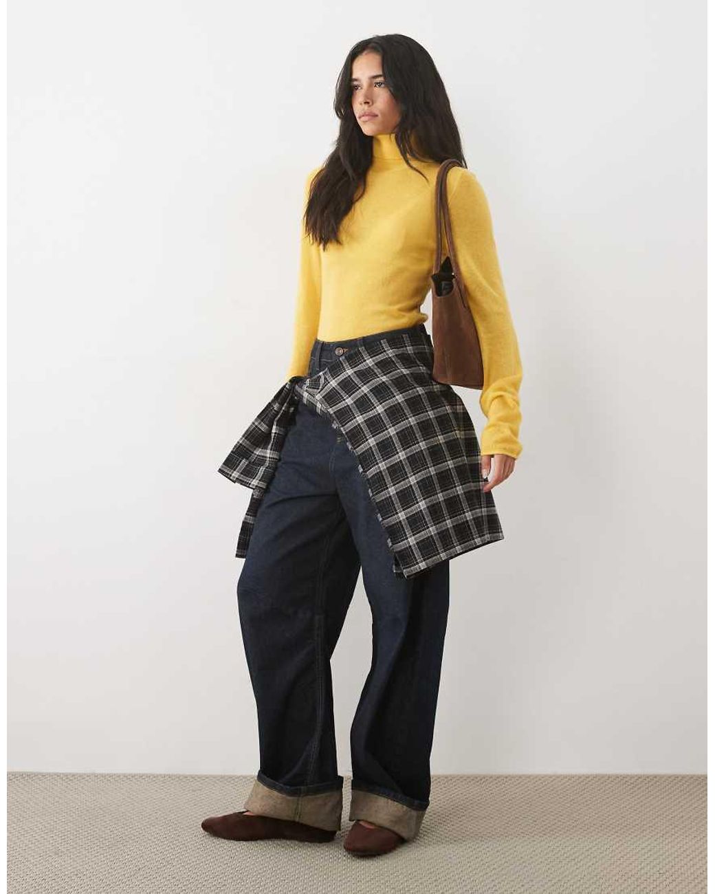 ASOS Yellow Premium Alpaca Blend Sheer Fitted Roll Neck