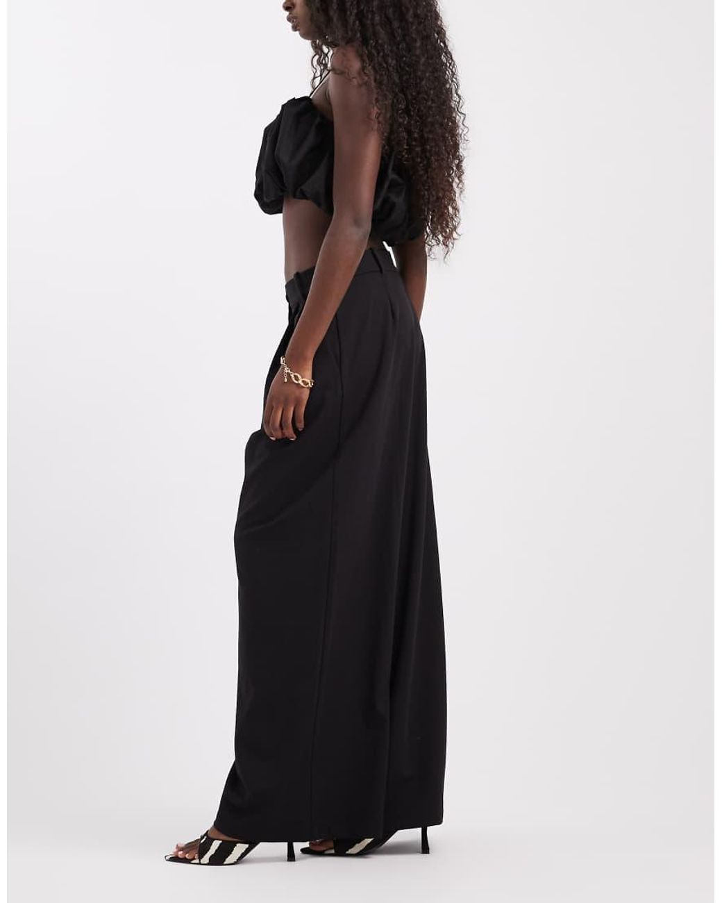 Vero Moda Black Super Wide Leg Pleat Front Tailored Trousers