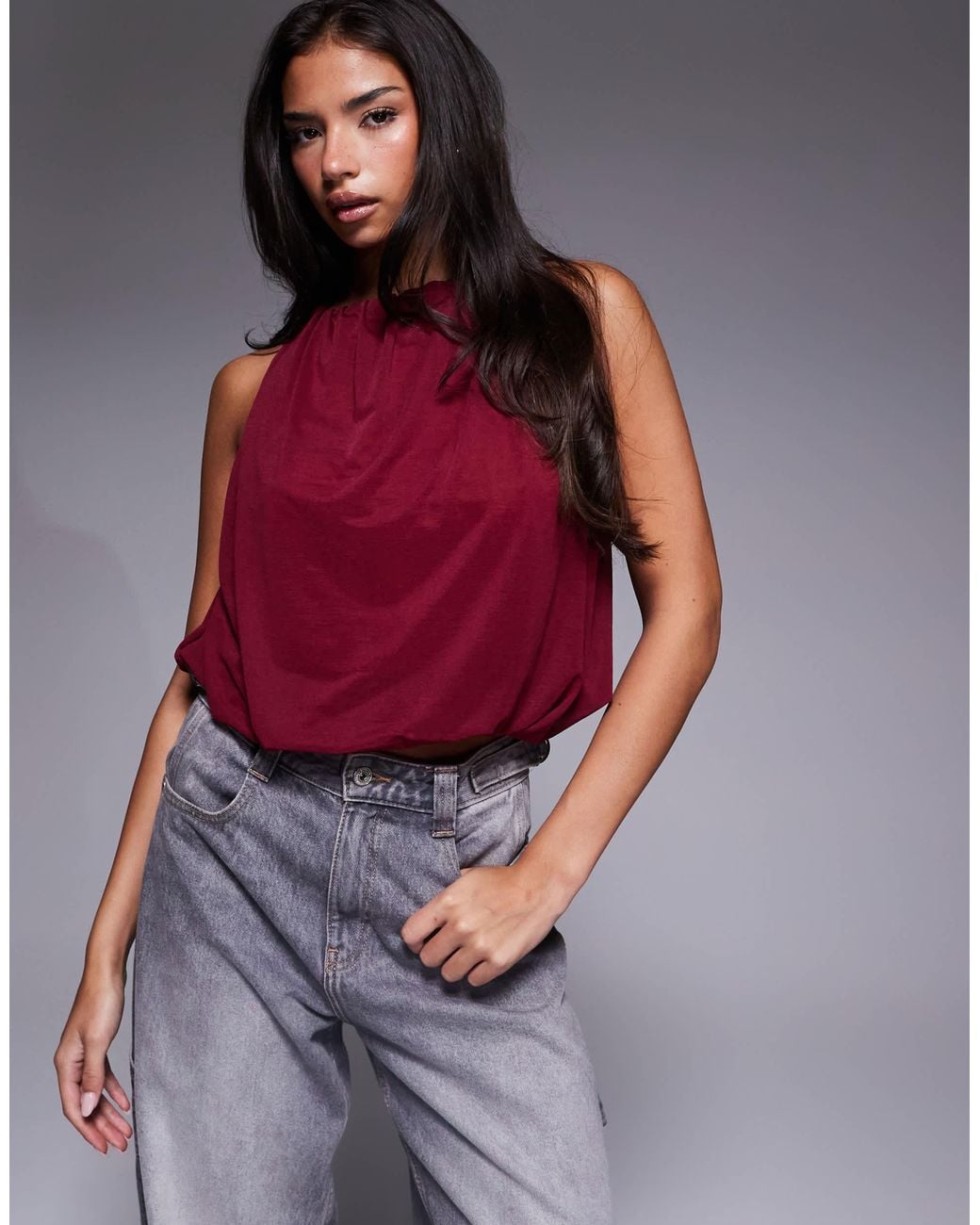 ASOS Red Halter Top With Bubble Hem