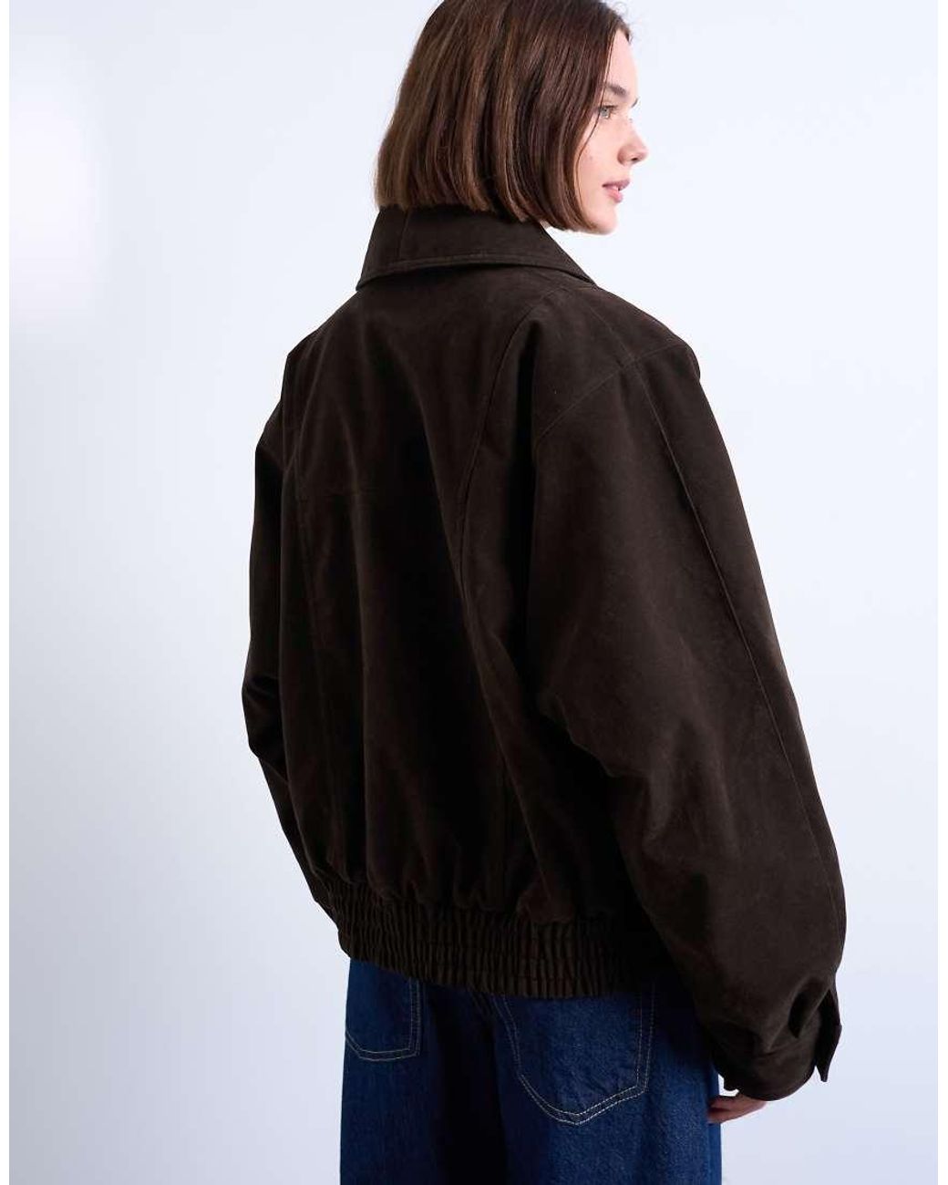 TOPSHOP Blue Oversized Faux Suede Shawl Collar Bomber Jacket