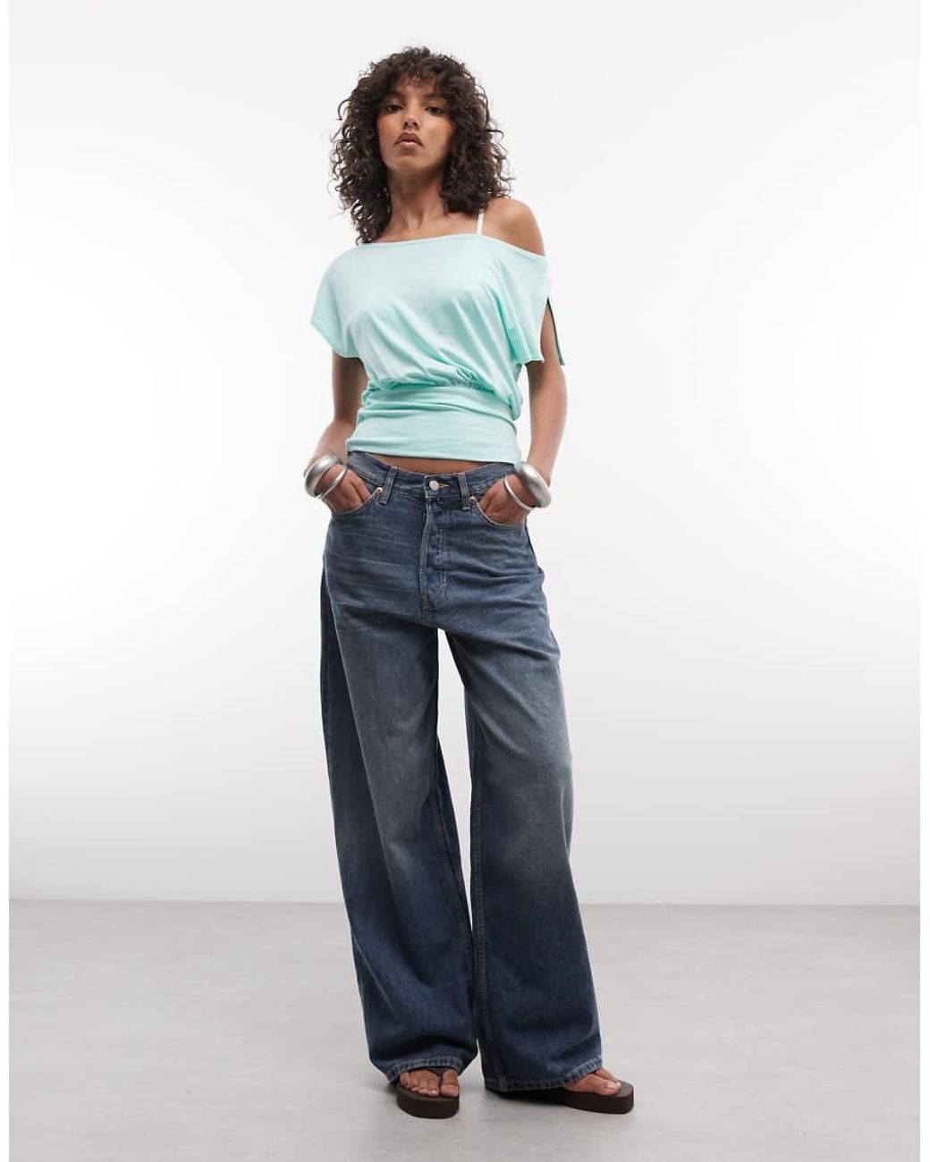 Collusion Blue Drapey Off Shoulder Top