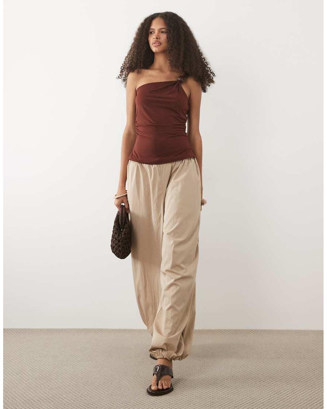 Mango Brown One Shoulder Top With Beading Detail