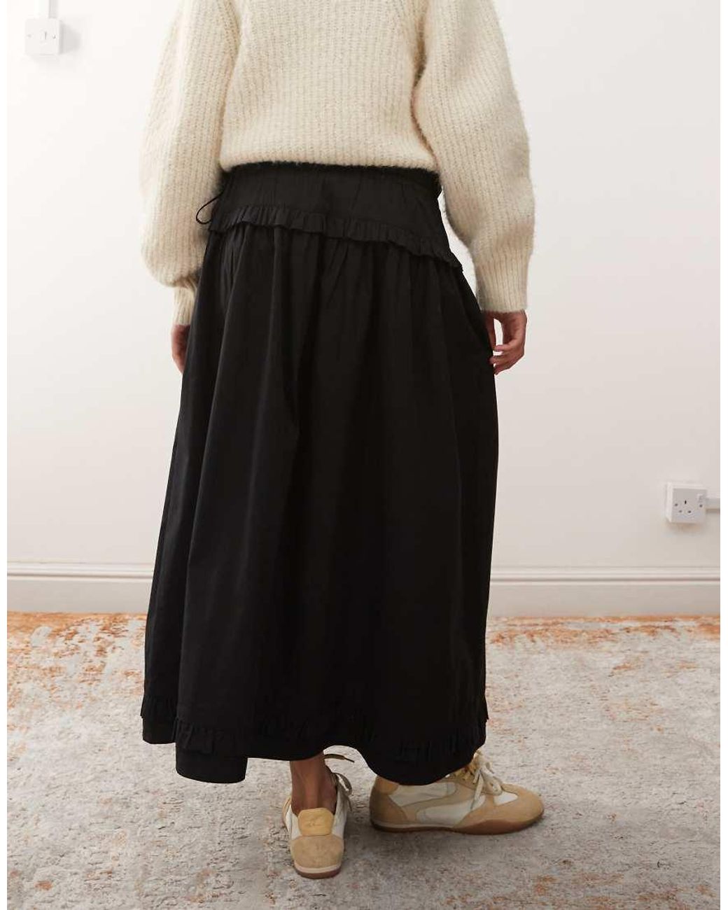 Reclaimed Vintage White Full Midi Skirt With Ruffle Detail On Waist And Hem
