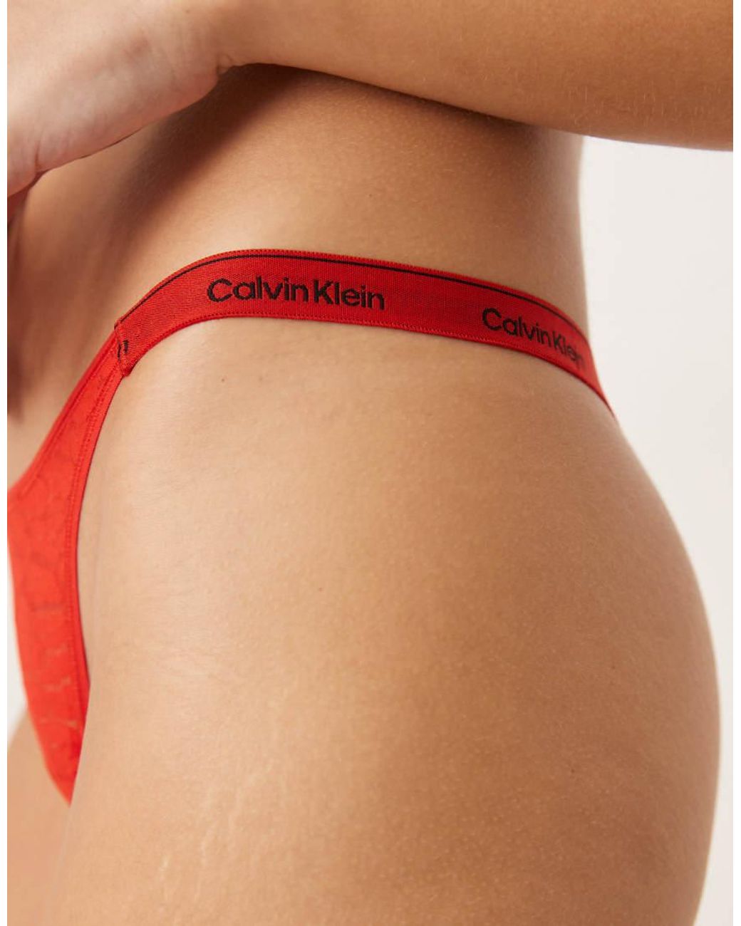 Calvin Klein Red Icon Lace Dipped Thong