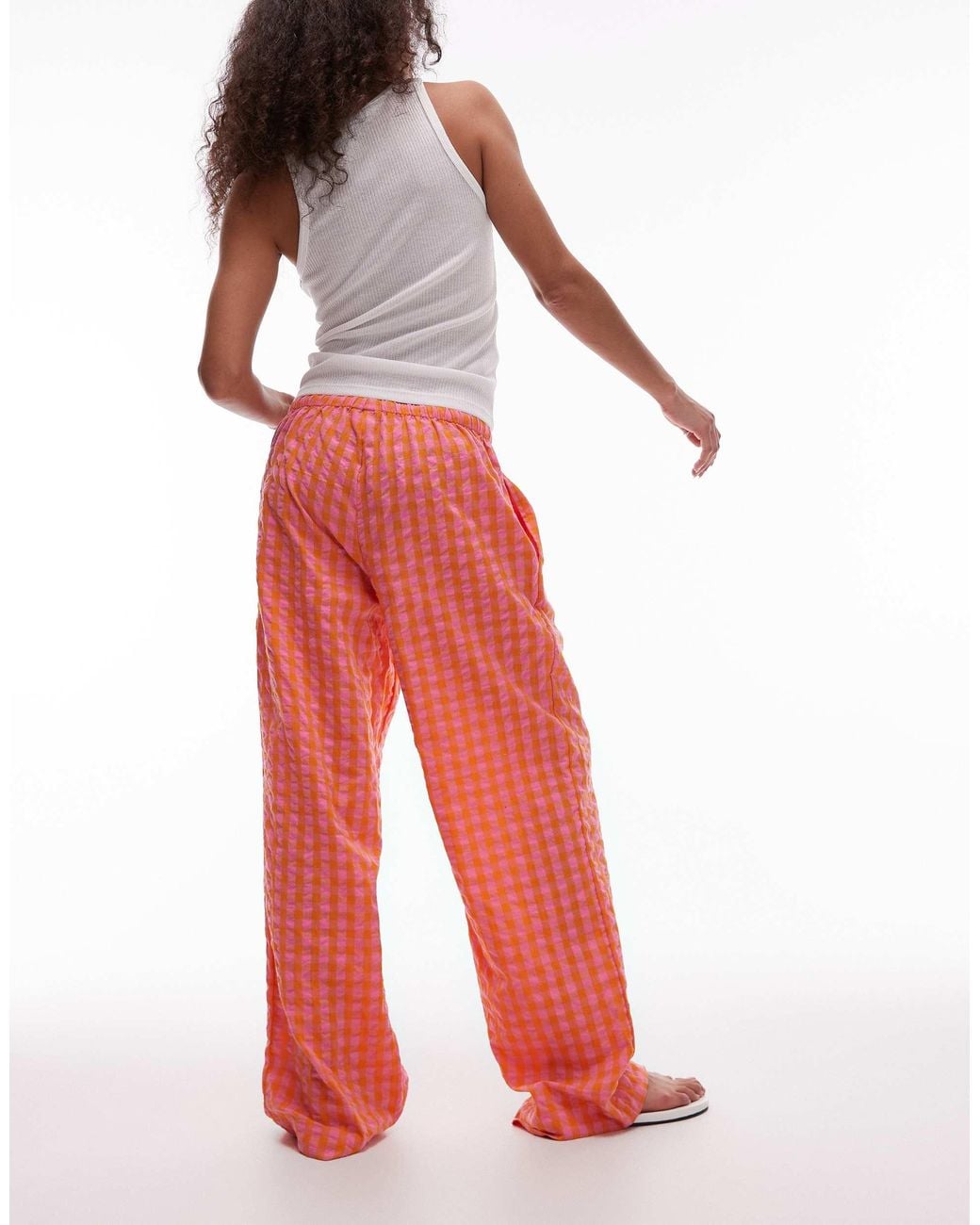 TOPSHOP Red Pull On Plaid Pants