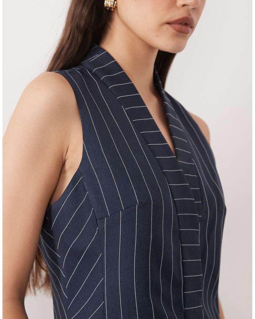 River Island Blue Pinstripe Waistcoat