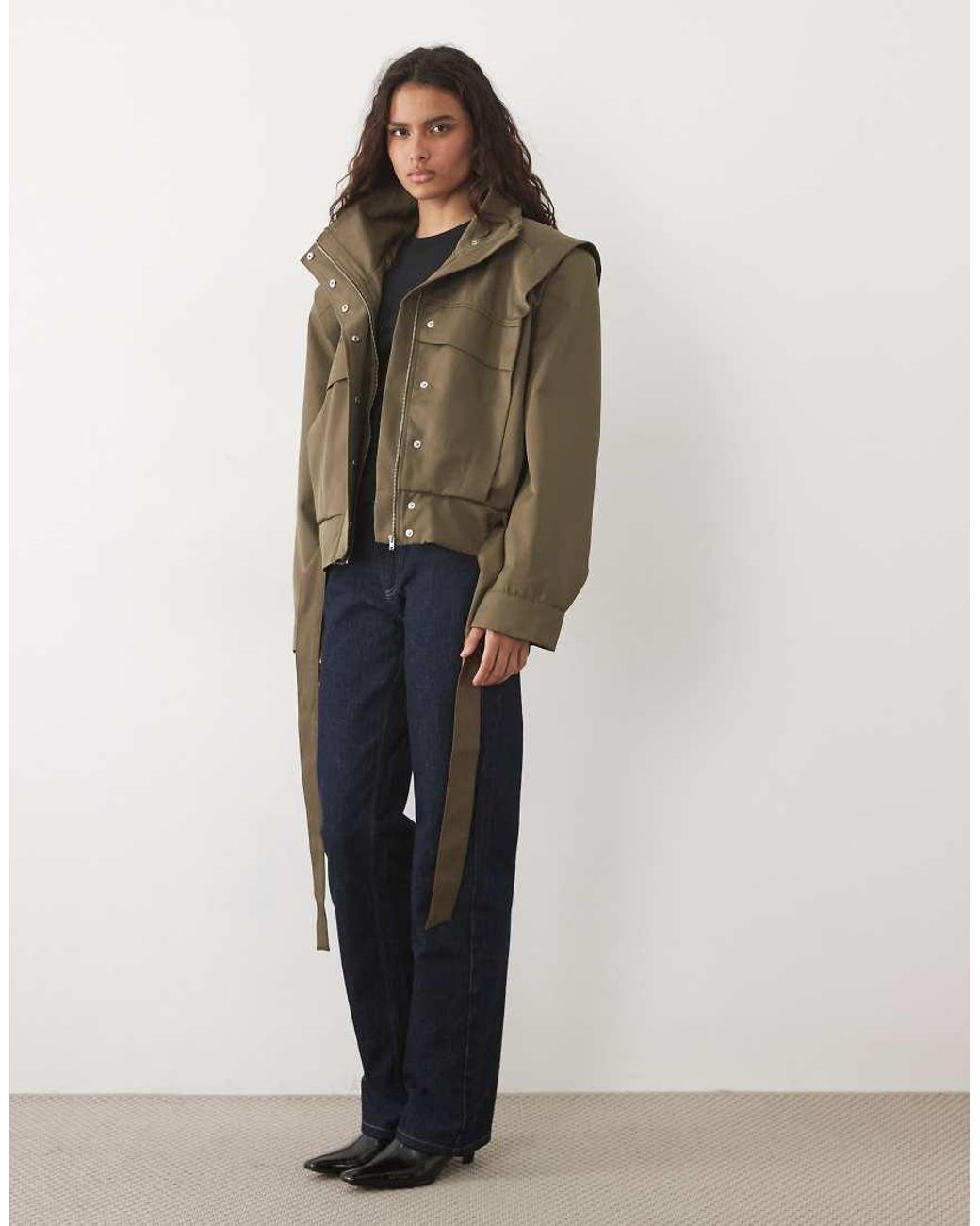 ASOS Brown Funnel Neck Belted Hem 80s Sport Jacket