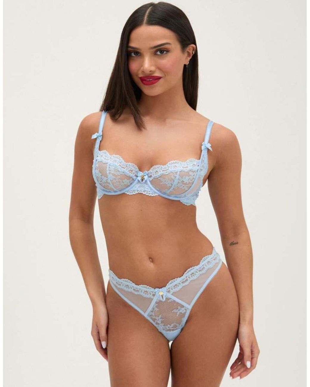 Boux Avenue Blue Veronique Lace Thong Floral Lace High Leg Underwear