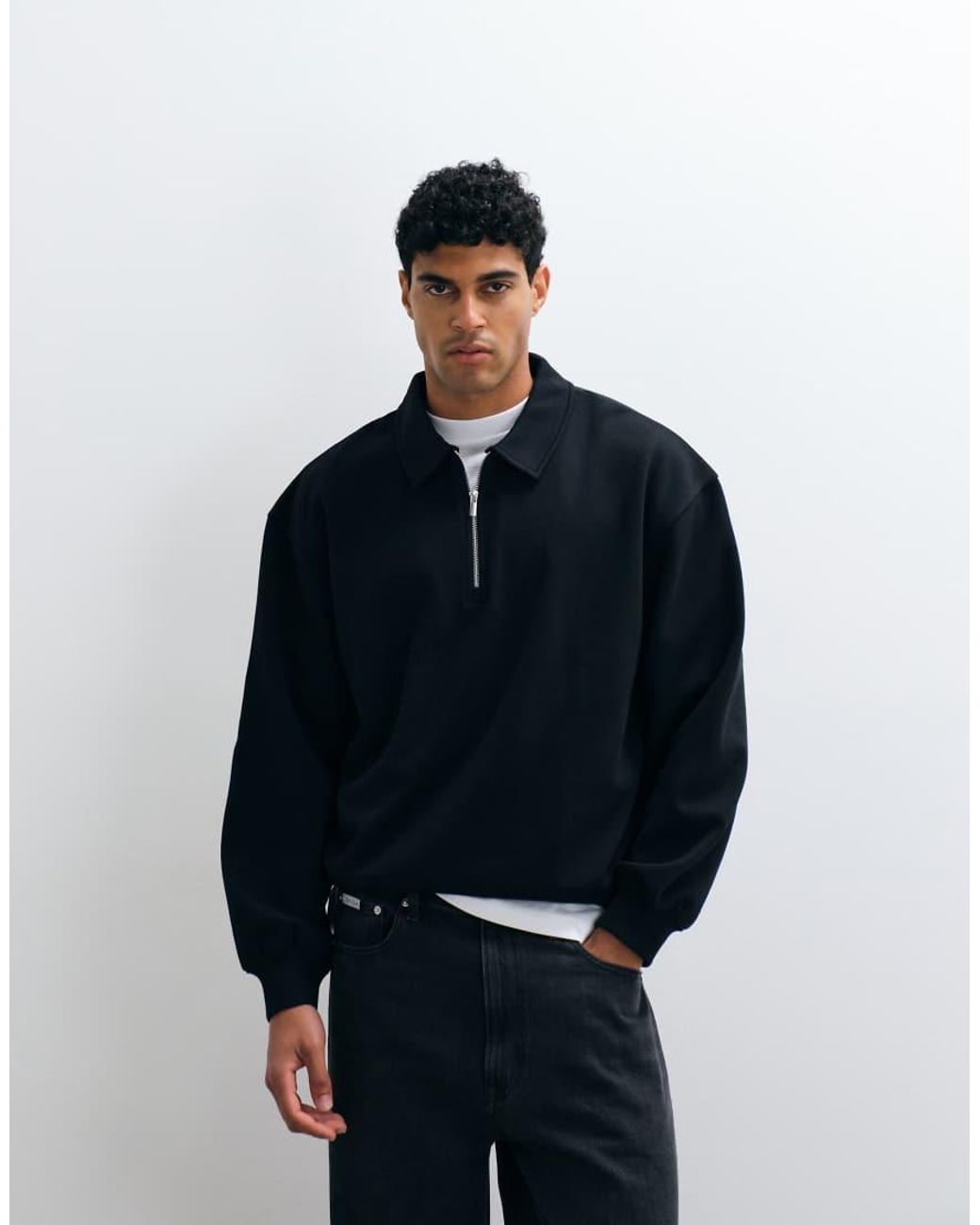 ASOS Blue Oversized Boxy Polo With Quarter Zip for men
